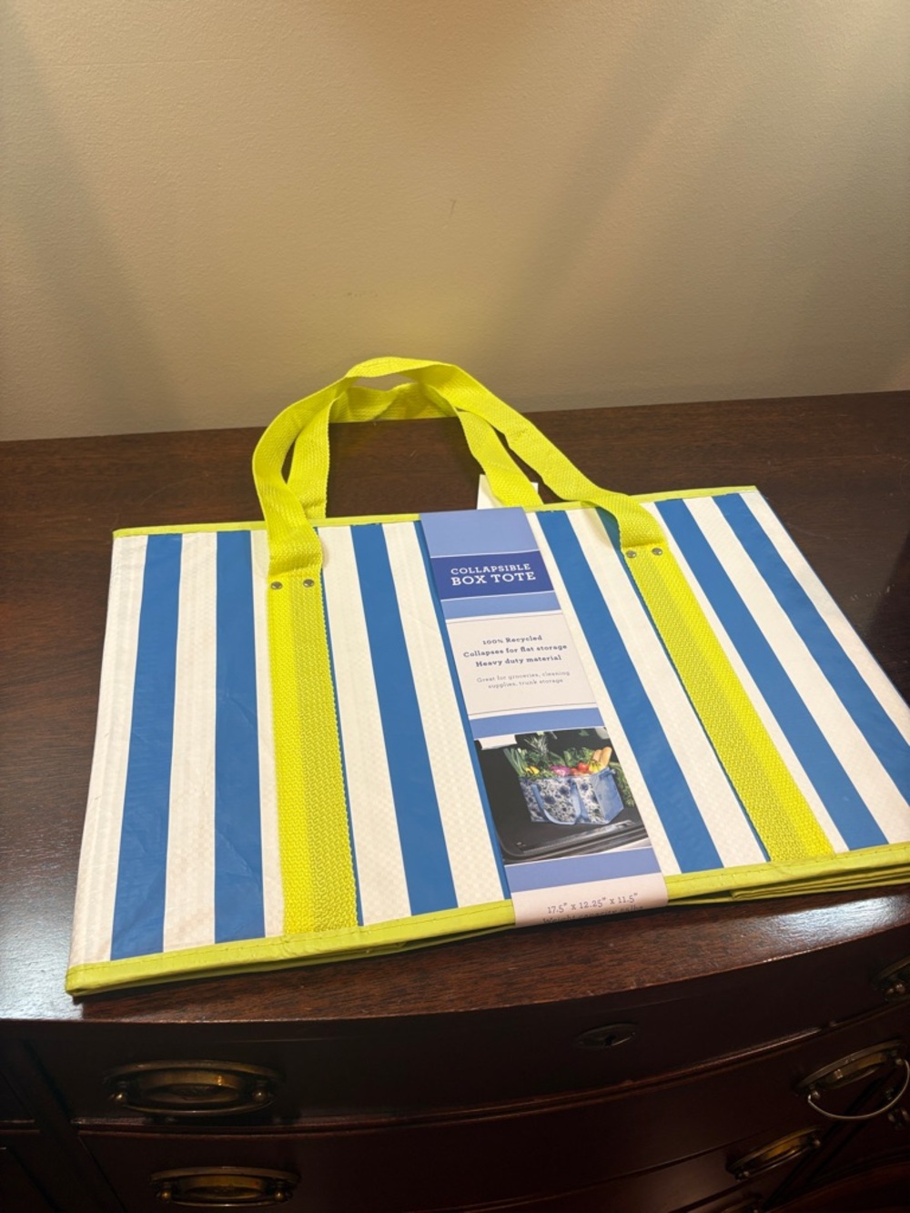 Collapsible Box Tote - Blue and Yellow Trim - Picture 12 of 16